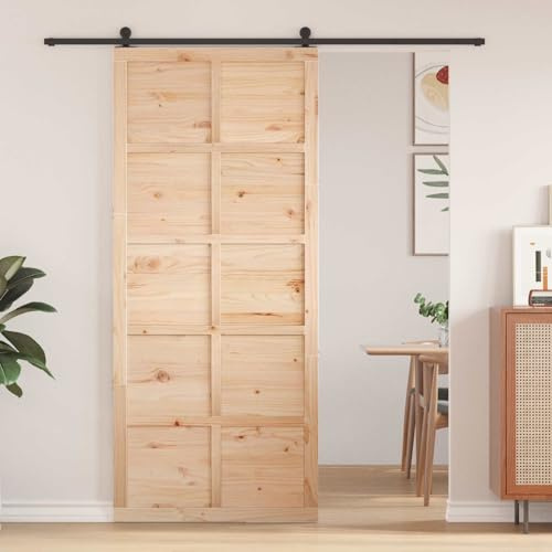 Fasba Puerta de Granero Rústica de Pino Macizo - 80 x 208 cm, Montaje Fácil, Sólo para Interiores