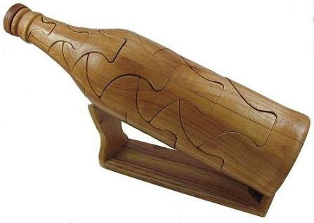 Classic Jigsaw 3D Wine Bottle on Stand Wooden Puzzle on a Stand, Brain Teaser, Handcrafted, Gift Boxed