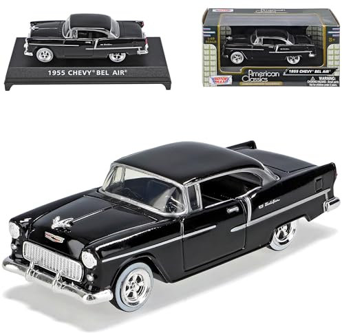 Motormax Chevrolet Chevy Bel Air 1955 Coupe Schwarz 1/43 Modell Auto mit individiuellem Wunschkennzeichen