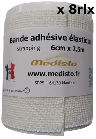 Médisto Bande Adhésive Élastique/Bande Strapping/Bandage Sport/Pansement 6cm x 2.5m Lot de 8.