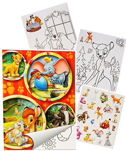 Sticker & Malblock - Tiere/Bambi - König der Löwen - Dschungelbuch - Dumbo - Malbuch/Malblock - A5 mit Aufkleber - Puuh Bär Tigger - Ferkel - Malvorla..