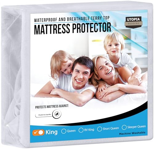 Utopia Bedding Matratzenschoner 178 x 203 x 43 cm Wasserdicht, Oeko-TEX Zertifiziert Matratzenauflage Atmungsaktive, Matratzenschutz, Rundum Elastisch Weiß