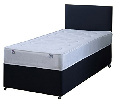 4FT Small Double Black Fabric Divan Bed Set Including Deep Quilt Mattress And Headboard