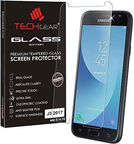 TECHGEAR Screen Protector for Galaxy J3 2017 (SM-J330 Series) - GLASS Edition Genuine Tempered Glass Screen Protector Guard Cover Compatible with Samsung Galaxy J3 2017