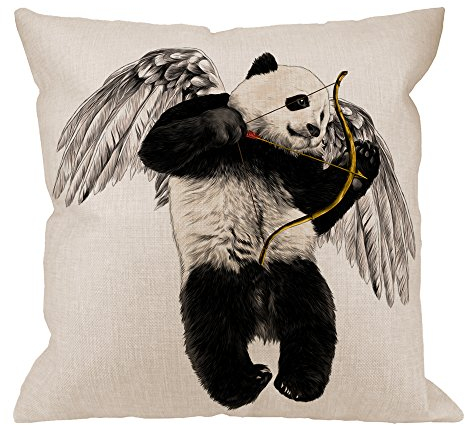 HGOD DESIGNS Panda-Kissenbezug, dekorativer Kissenbezug, Panda-Engel mit Flügeln und Schleife, Baumwollleinen, für den Innen- und Außenbereich, quadratisch, für Zuhause, Sofa, Couch, Schwarz,Weiß