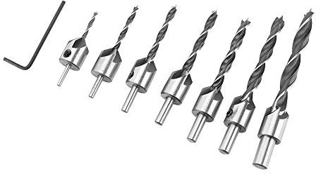 Akozon Titan Beschichtetes Holzbearbeitungs Senkbohrer Set 7 stücke Stahl 5 Flöten Senker Bohrer Holzbearbeitung Fase Reibahle Werkzeuge 3mm-10mm HSS Zimmerei Reibahlen Kernbohrer Fasen Senkkopf