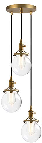Phansthy Pendelleuchte 3 Flaming Kugeln Klar Glas Hängeleuchte Vintage Hängelampen Retro Design Modernes Hängeleuchte Pendelleuchten Loft-Pendelleuchte im Landstil (antike Farbe)