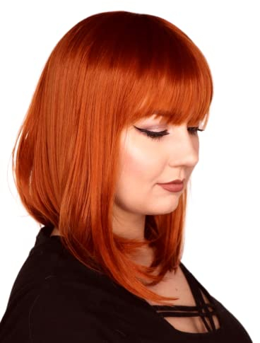 Prettyland Damen Rot-Orange Kupfer-rot Mittellange glatte Matte Natürliche Statikfreie Perücke Bob Pony Wig C945