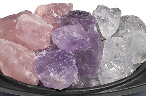 MKÖPKE Amethyst, Bergkristall, Rosenquarz - 3 x 200 g Natursteine Rohsteine Brunnensteine Edelsteinwasser Zimmerbrunnen