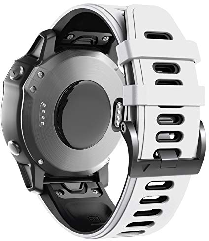 ANBEST Kompatibel mit Fenix 6X/Fenix 5X/Fenix 7X Armband, Silikon Band Schnelle Passform 26 Ersatzarmband für Fenix 5X Plus/Enduro/Descent MK2/Descent MK 2i/Fenix 3 Uhrenarmband, Weiß/Schwarz