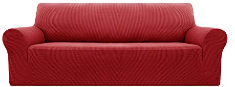 Deconovo Sofabezug Sofa Überzug Sofaüberwurf Cover Sesselbezug Sofahusse Abdeckung Super Elastisch Stretch Jacquard, 3-Sitzer(180-230cm), Rot