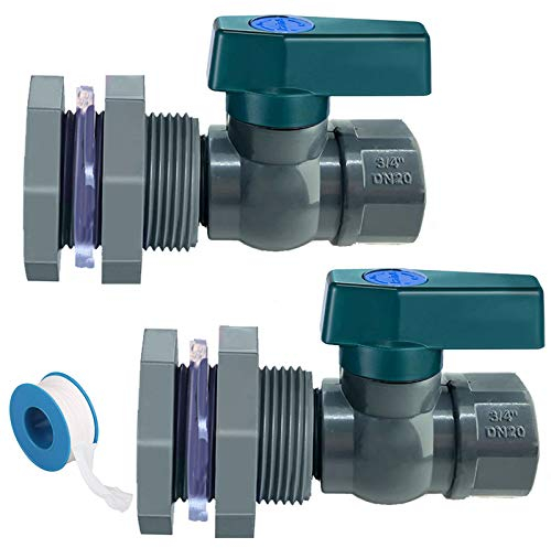 Yummiman 2 Stück PVC-Zapfhahn für den Garten, Regentonne, Wasserhahn-Set, 3/4 Zoll Ablaufventil mit Schottverschraubung + Gewindedichtband