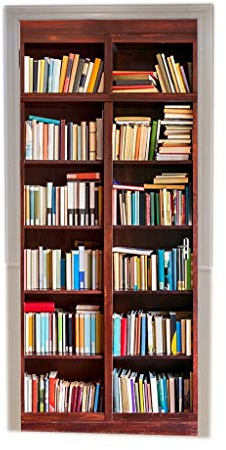 A.Monamour Türtapete Selbstklebend Türfolie Türposter 3D Bücher In Der Bibliothek Bücherregal Bücherregal Hintergrund Vinyl Folie Türdeko Tapete Wandbild Türaufkleber Türtattoo 77 x 200 cm