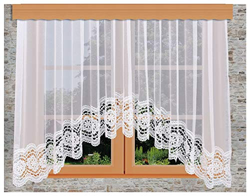 kollektion MT Spitzen-Store Eva weiß Bogen-Store mit breitem Abschluss aus echter Vogtländischer Spitze Sockel-Gardine 120 x 200 cm