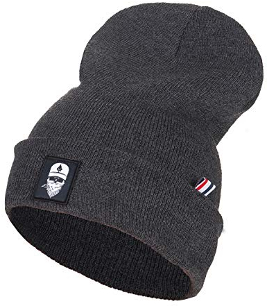 Nebelkind Herren Beanie Folded Totenkopf Patch Strickmütze Grau One Size