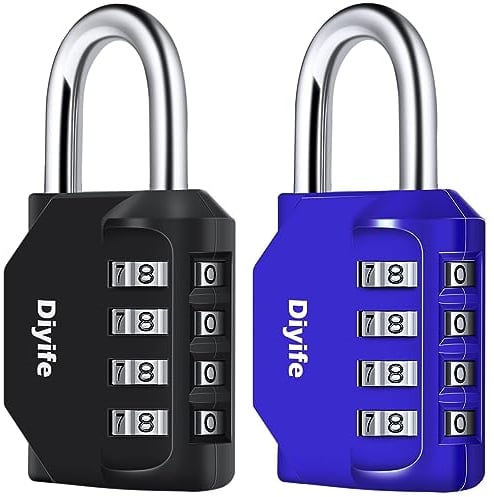 Diyife Combination Padlock, [2 Pack] 4 Digit Lock Combination, Padlock Weatherproof Outdoor for School Gym Locker, Shed, Fence, Hasp, Garage(Black & Blue)