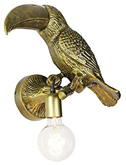Qazqa - Landhaus I Vintage Vintage Wandlampe Messing - Tucan I Wohnzimmer I Schlafzimmer - Aluminium Rund - LED geeignet E27
