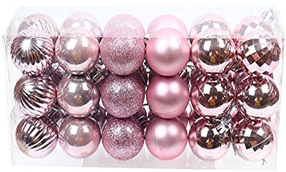 Herbests Weihnachtskugeln Ornamente für Weihnachtsbaum, 36 Stück Weihnachtsbaum Bälle Hängende Kugeln Christbaumkugeln Weihnachtsbaumschmuck für Urlaub, Hochzeit, Party, Dekoration,Rosa