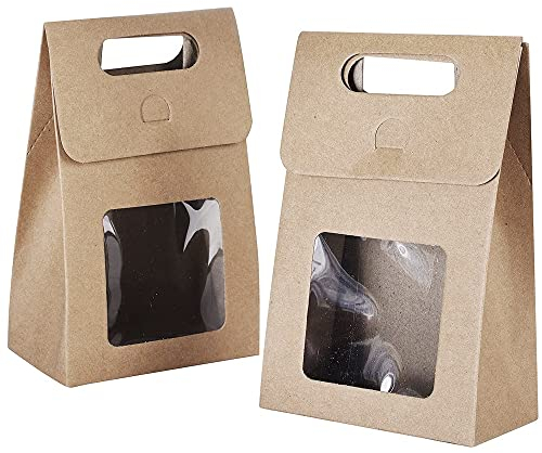 25 Stück Papiertüten Geschenktüten, Geschenktüten Papier, Stücke Papiertüte, Geschenktüten mit Griffen, Geschenktüte mit Fenster, für Partyverpackungen Geschenke, Bonbons, Kekse (Braun)