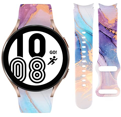 Vozehui 20 mm Armband kompatibel mit Galaxy Watch 5/4/6/7 40/44/45 mm, Marmormuster, Silikon, Violett, 20 mm x 18 cm, Uhrenarmband
