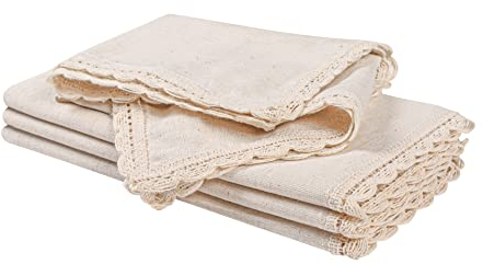 Stoffservietten, wiederverwendbar, Naturstoff, Dinner-Servietten, 4 Stück, Baumwolle, Flachsstoff, übergroß, 50,8 x 50,8 cm, Stoffservietten mit Spitze für Partys, Hochzeiten, waschbare