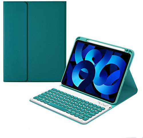 kaitesi Keyboard Case for iPad Pro 11 (4th/3rd/2nd/1st Gen) Concave Keys - Detachable Bluetooth Color Keyboard Leather Folio Smart Cover Support Pencil Charging (Dark Green)