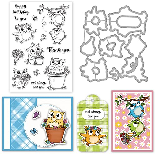 INFUNLY Silikon-Stempel-Set mit Blumen- und Vogel-Design, Transparente Stempel und Stanzen für DIY Halloween Scrapbooking Basteln Dekorationen