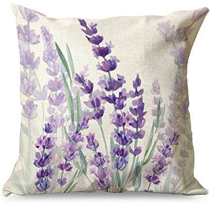 Gamoii Kissenbezüge Zierkissenbezüge Lavendel Pflanzen Lila Blumen Leinen Kissenbezug Pillowcase Sitzkissenbezüge Drucken Dekokissen Bezug mit Reißverschluss für Autos Sofa Dekor 45x45cm