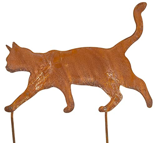 B2S BACK2SEASON Metall Stecker Katze zum Stecken Edelrost Rostfigur Gartenstecker Kater Mieze Made in Europa L=39 cm