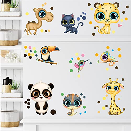 Sunnywall Tier Safari Wandsticker Wandtattoo Wandbild Baby Aufkleber Kinderzimmer Baby Wandaufkleber Spielzimmer Küche (Tropical Tierparade)