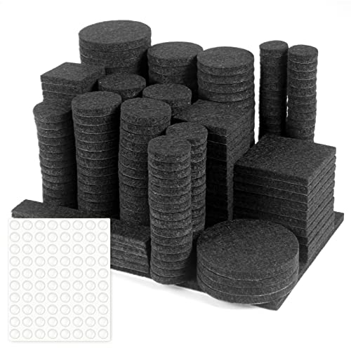 Filzgleiter Selbstklebend Set,moinkerin 340 Stücke Filzgleiter für Stühle(Eckig und Rund) - Schwarz Stuhl Filzgleiter 5mm Dicke Möbel Filzgleiter für Möbelfüße Stuhlbeine, Hartholzböden