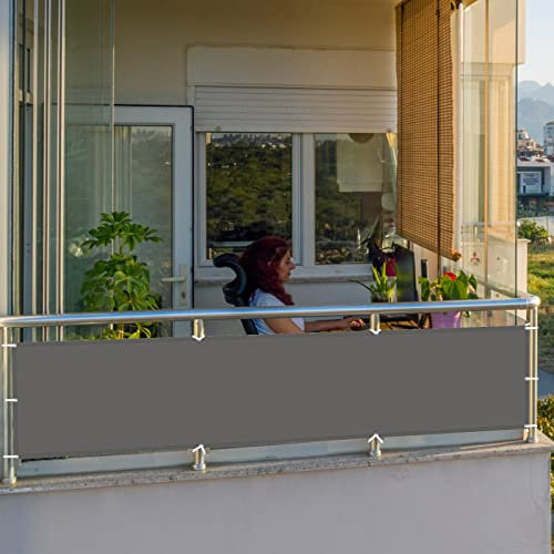 Balkon Sichtschutz Seitenmarkise 100 x 1000 cm Staubschutz Sonnenschutz Schattenspender PB2 PES 100% Polyester für Balkon Garten Balkongeländer, Dunkelgrau