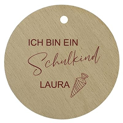 minimutz Personalisierter Schultütenanhänger Holz |Geschenkanhänger als Füllung Ich bin ein Schulkind 10x10 cm