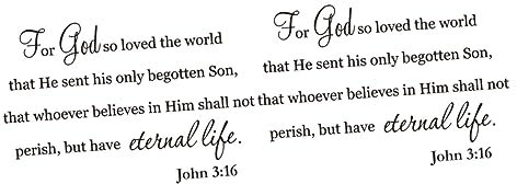 Warmhm 2pcs Bible Verse John Scripture Christian Wall Art Sticker Decal for Home Wallpaper Wall Decals and Inspirational Quotes