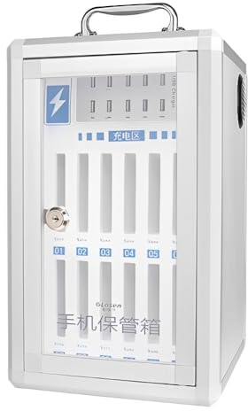 FAcoLL Cell Phone Locker Box with USB Charging Ports, Mobile Phone Charging Cabinet Safe, Phone Storage Storage Locker with Handle, Mobile Phone Jail for Classroom School Office Gym 12girds