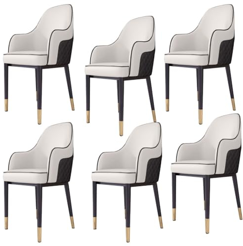 AMENAS Küche PU-Leder Esszimmerstühle 6er Set Küche Wohnzimmer Akzent Armlehnstühle mit Kohlenstoffstahl Metallbeine für Zuhause Gewerbe Restaurants Wohnzimmer Stühle (Farbe: Beige schwarz)