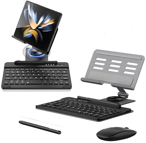 LiLiTok Kit clavier pour Samsung Galaxy Z Fold 5 avec souris, stylet et support rotatif pour téléphone portable Galaxy Z Fold 5 4 3 Gris