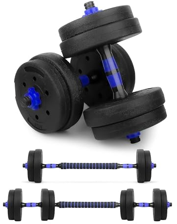 wuuhoo® Kurzhantelset Berti, 2er Set Hantel 30mm, Kurzhantel & Langhantel mit Gewichten 10kg bis 30kg, extra lange Verbindungsstange - Fitnessgerät aus Kunststoff für Zuhause 20 kg (blau)