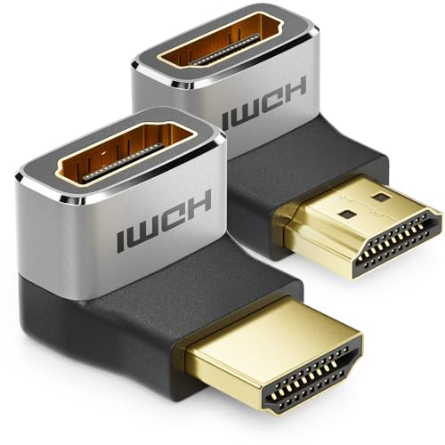 deleyCON 2 Pezzi Adattatore HDMI Connettore di Accoppiamento 8K@60Hz / 4K@120Hz UHD Alluminio HDMI 2.1 ARC HDR10+ Dolby Vision VRR ALLM 48Gbps 90° / 270° Angolato Grigio Nero
