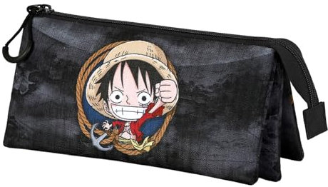 One Piece Ropes-Estuche Portatodo Triple, Negro, 23 x 11 cm