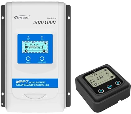 EPEVER® MPPT DuoRacer 20A Laderegler solar charge controller DR2210N für 2 Batterien, 12V/24V auto work, PV 100V, mit EPEVER Remote Meter MT11