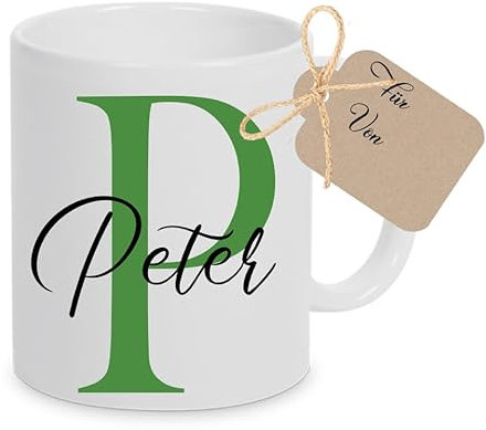 Manufaktur Liebevoll Tasse personalisiert Tasse mit Namen Tasse mit Buchstaben Kaffeetasse personalisiert Namenstasse Teetasse Keramik (Grün)