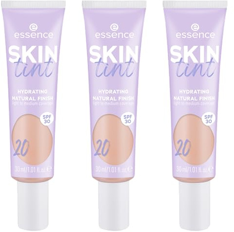 Esence Skin Tinta de maquillaje, n.º 20, desnuda, hidratante, natural, vegano, sin aceite, filtro UVA y UVB + SPF 30, sin perfume, 3 unidades (3 x 30 ml)