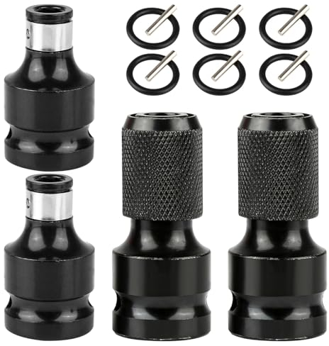 4 stück Schlagschrauber Bit Adapter, Schwarz Adapter 1/2 auf 1/4, Sechskantbuchse Teleskopbuchse Stecknuss Adapter mit 6 stück Schlagschrauber Zubehör für Schraubendreher Bit-Halter