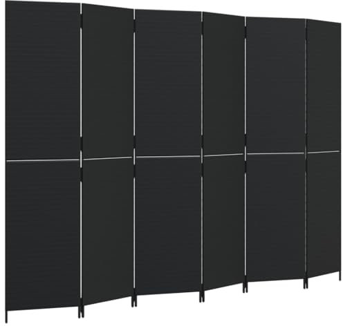 vidaXL Paravent 6-TLG., Raumteiler Faltdesign Stahlrahmen, Trennwand Sichtschutz für Innen Außen, Spanische Wand Raumtrenner, Schwarz Poly Rattan