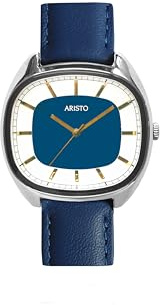 Aristo Unisex Quarz-Armbanduhr - Blaues Lederarmband und poliertes bicolores Edelstahl Ziffernblatt mit Front aus Mineralglas - Made in Germany