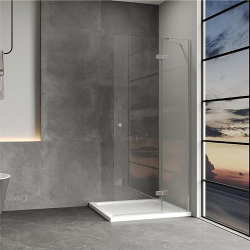 IMPTS Walk in Duschwand 90x185 cm, Walk in Dusche Duschkabine Duschwand Glas Falttür Begehbare Duschtrennwand Rahmenlos mit Diagonalen Sicherheitsstange 6mm ESG Sicherheitsglas