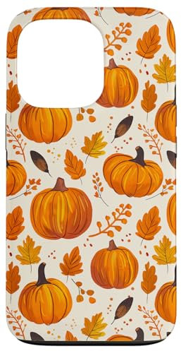 Autumn Maple Fall Leaves & Pumpkins Pattern Halloween Beige Case for iPhone 13 Pro