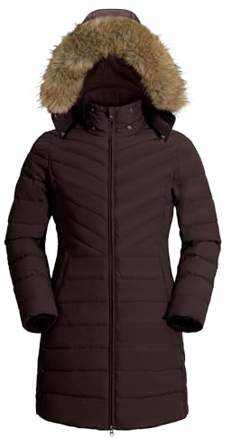 Pioneer Camp Cappotto invernale da donna, lungo, caldo, trapuntato, impermeabile, invernale, con colletto in pelliccia sintetica rimovibile