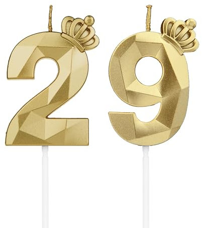 Geburtstagskerzen Zahlen 29 mit Krone，3D Kerzen Geburtstag für Kuchen geburtstagsdeko, Geburtstag Kerzen Zahlen, Geburtstagskerzen Kinder für Partys, Hochzeiten, Firmenfeiern, Jubiläen (Gold, #29)
